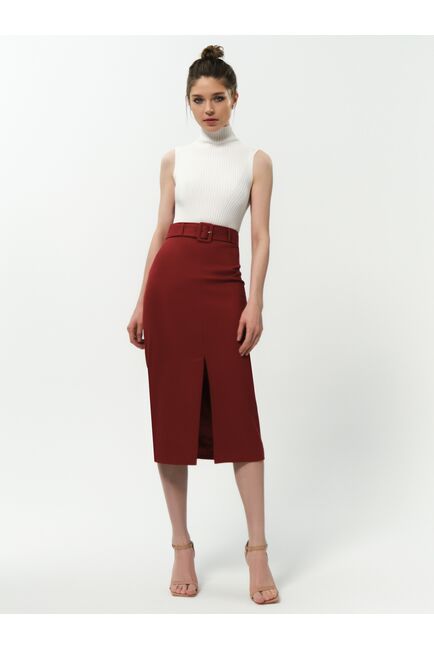 Юбка-карандаш женская со съемным поясом красная от byME 