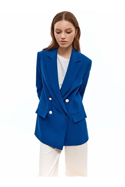 Двубортный прямой жакет васильковый от byME 