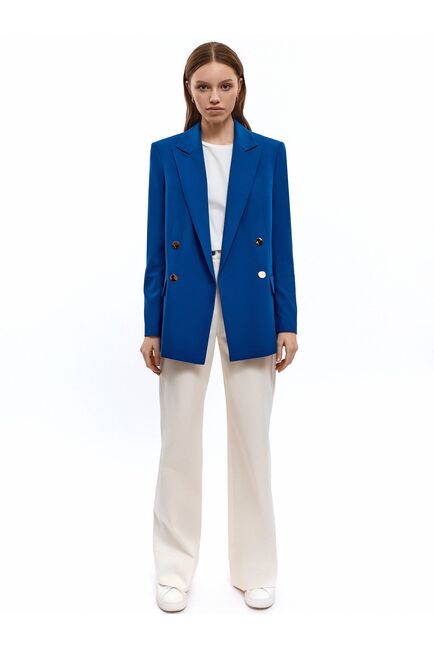 Двубортный прямой жакет васильковый от byME 