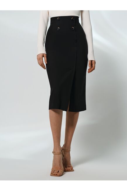 Юбка-карандаш с разрезом и декоративными пуговицами чёрная от byME 