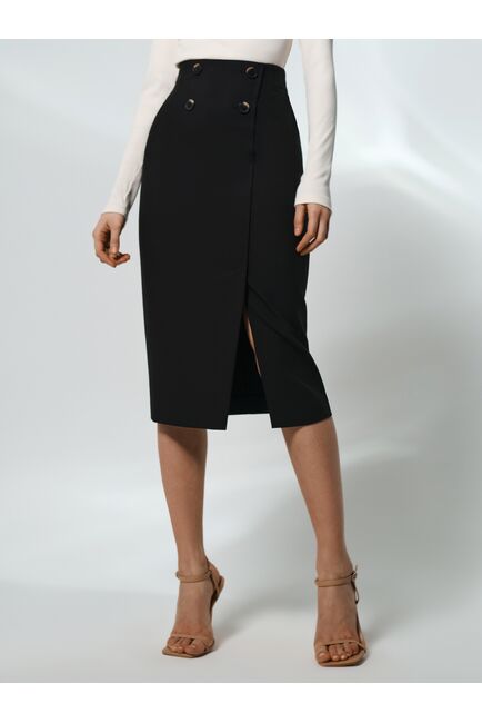 Юбка-карандаш с разрезом и декоративными пуговицами чёрная от byME 