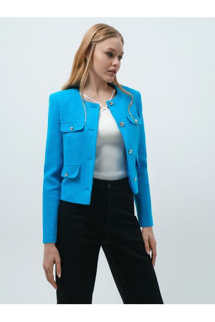 Твидовый пиджак с декоративными карманами бирюзовый от byME 
