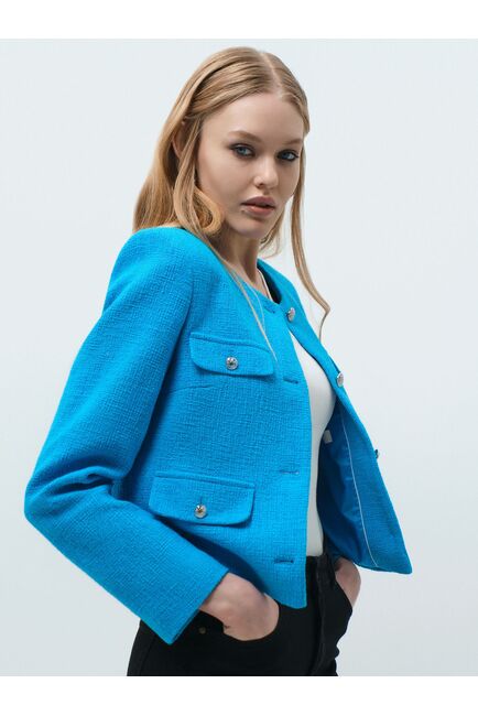Твидовый пиджак с декоративными карманами бирюзовый от byME 