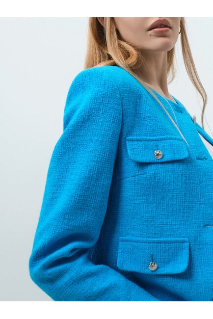 Твидовый пиджак с декоративными карманами бирюзовый от byME 