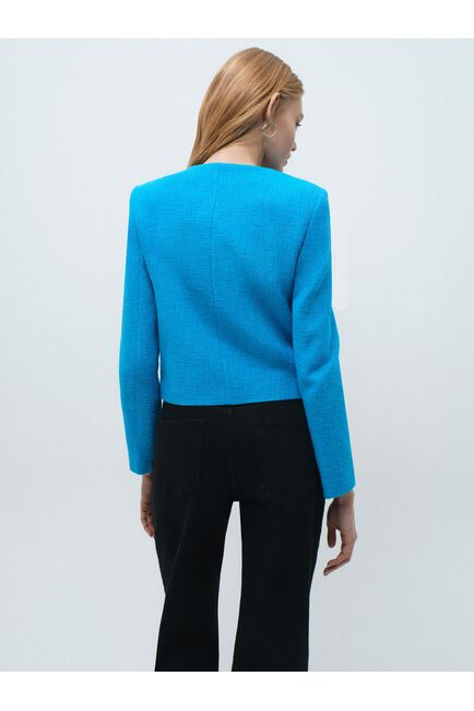 Твидовый пиджак с декоративными карманами бирюзовый от byME 