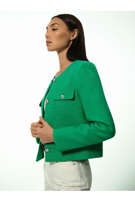 Укороченный жакет из твида зеленый от byME 