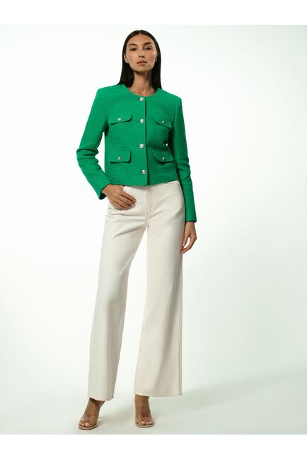 Укороченный жакет из твида зеленый от byME 