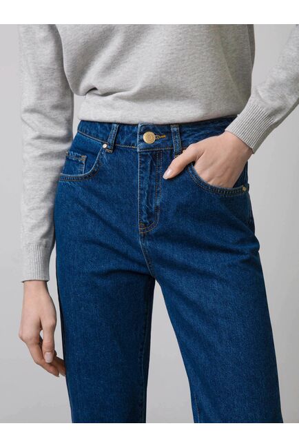 Женские прямые джинсы на высокой посадке синие от byME 