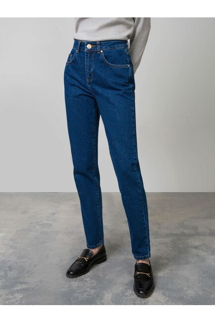 Женские прямые джинсы на высокой посадке синие от byME 