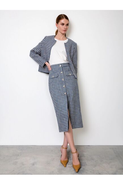 Женская юбка бежево-синяя "гусиная лапка" от byME 