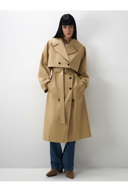 Удлинённый пиджак из натурального хлопка тёмно-бежевый от byME 