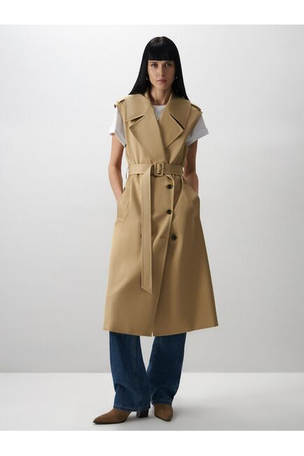 Удлинённый пиджак из натурального хлопка тёмно-бежевый от byME 