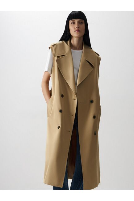 Удлинённый пиджак из натурального хлопка тёмно-бежевый от byME 