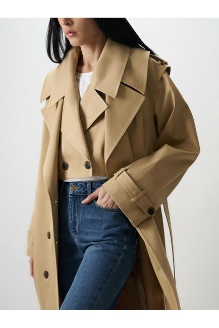 Удлинённый пиджак из натурального хлопка тёмно-бежевый от byME 