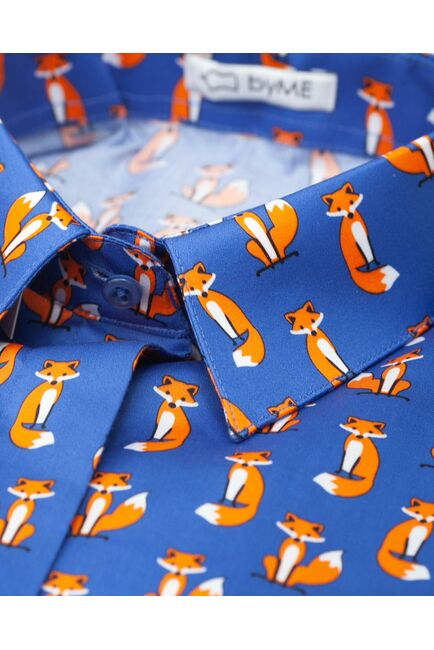 Женская рубашка под пуговицы принт лисы на синем фоне - 7748 от DoubleCuff 
