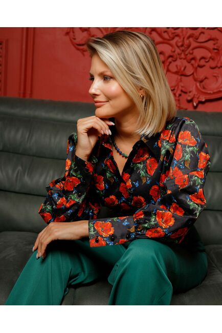 Женская рубашка под пуговицу принт маки - 7844 от byME 