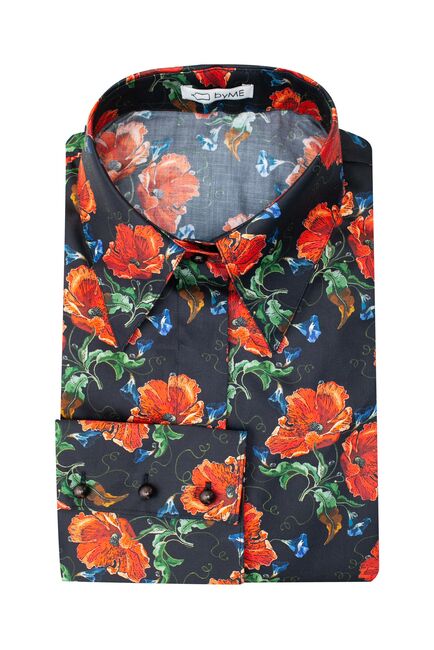 Женская рубашка под пуговицу принт маки - 7844 от byME 