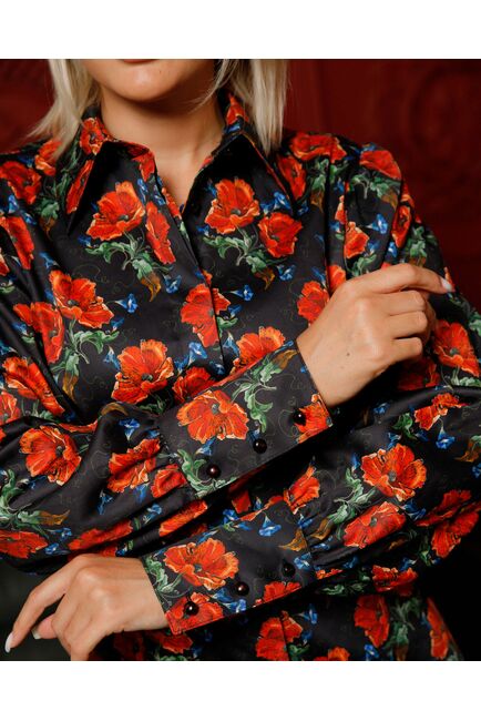 Женская рубашка под пуговицу принт маки - 7844 от byME 