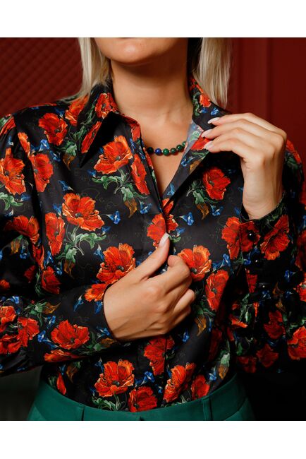 Женская рубашка под пуговицу принт маки - 7844 от byME 