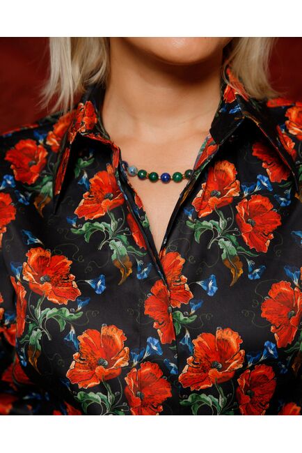 Женская рубашка под пуговицу принт маки - 7844 от byME 