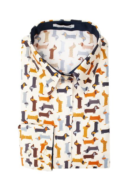 Женская рубашка под пуговицы с супатной застежкой полуприталенная с отделкой принт - 7949 от DoubleCuff 