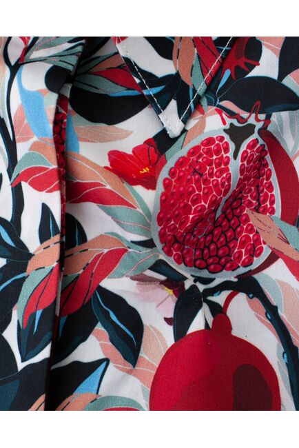 Женская рубашка под пуговицы с супатной застежкой полуприталенная с отделкой принт гранат - 8086 от byME 