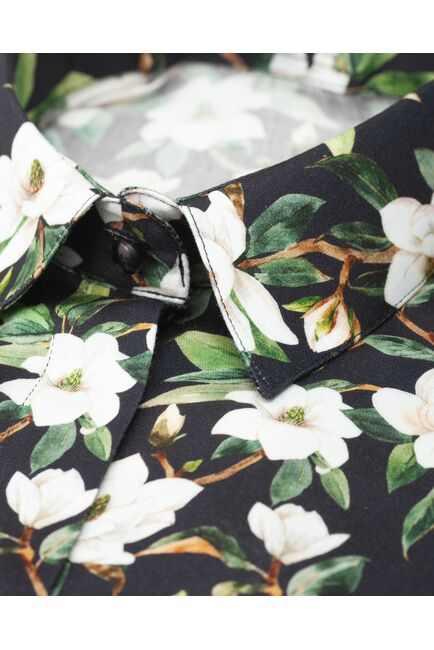Женская рубашка под пуговицу чёрная принт магнолии - 8381 от byME 