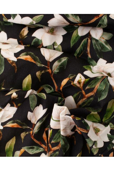 Женская рубашка под пуговицу чёрная принт магнолии - 8381 от byME 