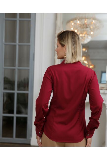 Женская рубашка под запонку вишнёвая - 8448 от byME 