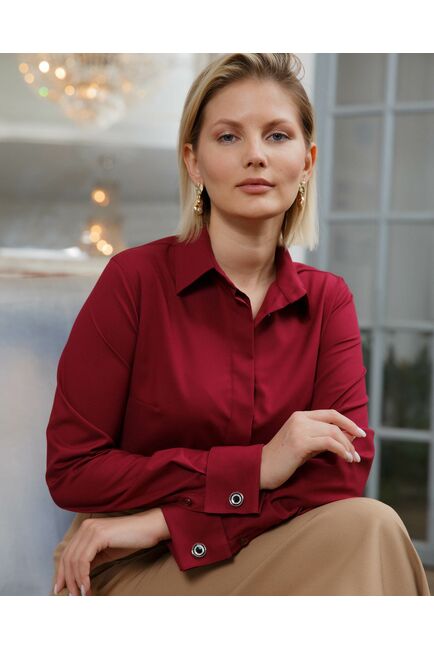 Женская рубашка под запонку вишнёвая - 8448 от byME 