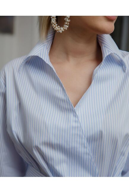 Женская рубашка на запа́х с поясом белая в полоску - 8459 от byME 