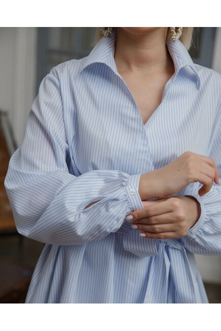 Женская рубашка на запа́х с поясом белая в полоску - 8459 от byME 