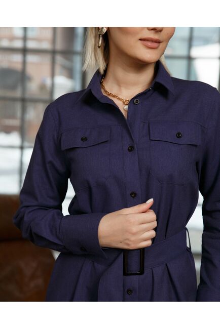 Платье-рубашка с поясом прямой силуэт цвет тёмно-фиолетовый - 8463 от byME 