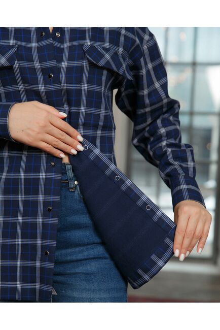 Женская рубашка синяя в клеточку с карманами - 8465 от byME 