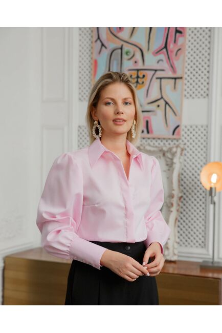 Женская рубашка Non-Iron с супатной застежкой розовая - 8471 от ByME 