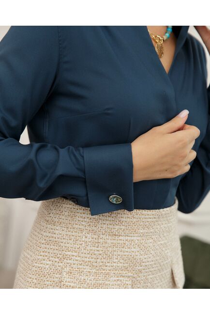 Женская рубашка под запонку бутылочная воротник стойка - 8481 от byME 