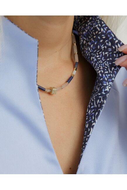 Женская рубашка воротник стойка под пуговицы с отделкой  - 8484 от byME 