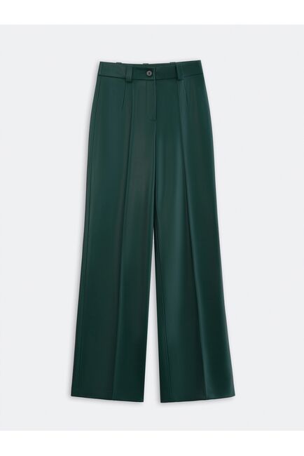 Брюки из экокожи со стрелками тёмно-зелёные от byME 