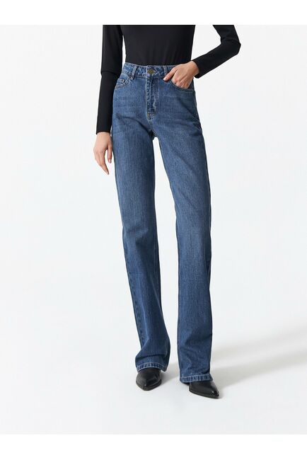 Женские прямые джинсы с эффектом потертости синие от byME 