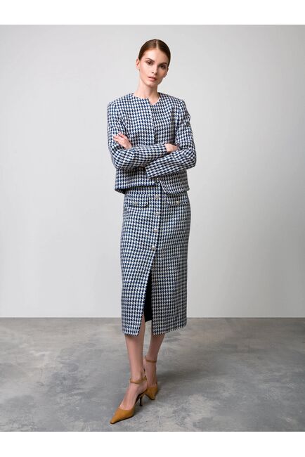 Женская юбка бежево-синяя "гусиная лапка" от byME 