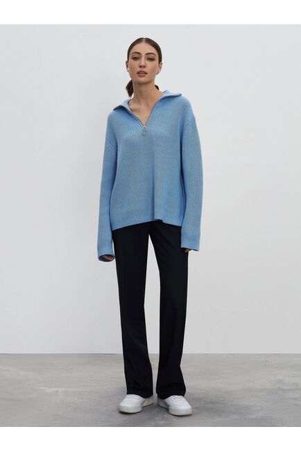 Брюки женские прямого кроя из костюмной ткани цвет нави от byME 