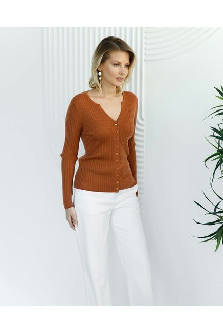 Кардиган из шерсти мериноса тонкой вязки карамель от byME 