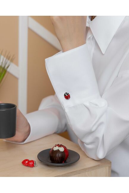 Женская рубашка с высоким манжетом под запонку белая фактура твилл - 8410 от byME 