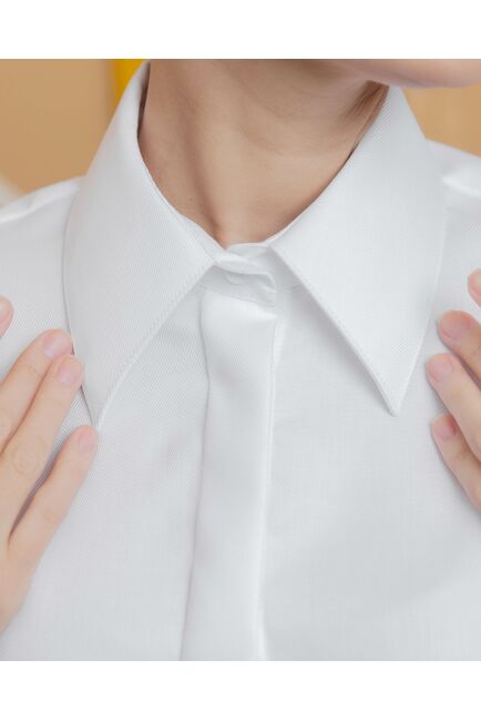 Женская рубашка с высоким манжетом под запонку белая фактура твилл - 8410 от byME 