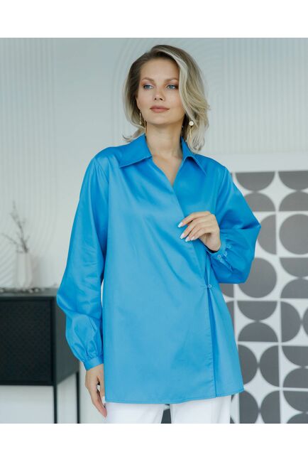 Женская рубашка на запа́х с поясом бирюзовая - 8495 от byME 