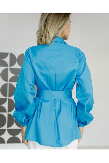 Женская рубашка на запа́х с поясом бирюзовая - 8495 от byME 