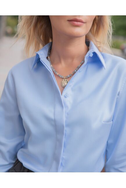 Рубашка хлопковая голубая под пуговицы - 8517 от byME 