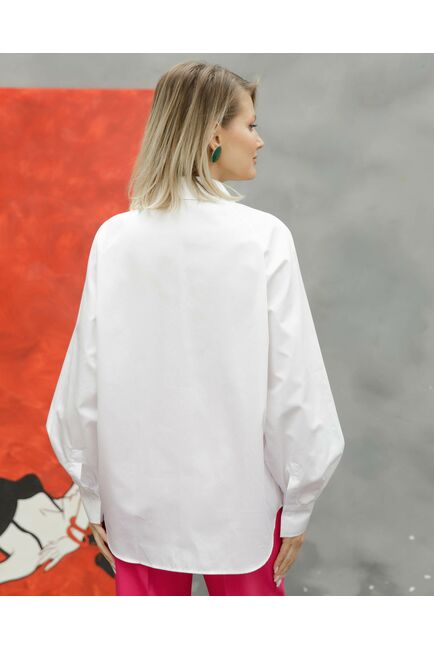 Женская рубашка оверсайз под пуговицу с пышным рукавом белая - 8520 от byME 