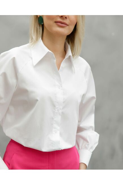 Женская рубашка оверсайз под пуговицу с пышным рукавом белая - 8520 от byME 