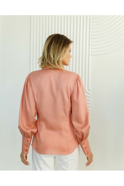 Женская блузка с пышным рукавом персиковая - 8524 от byME 